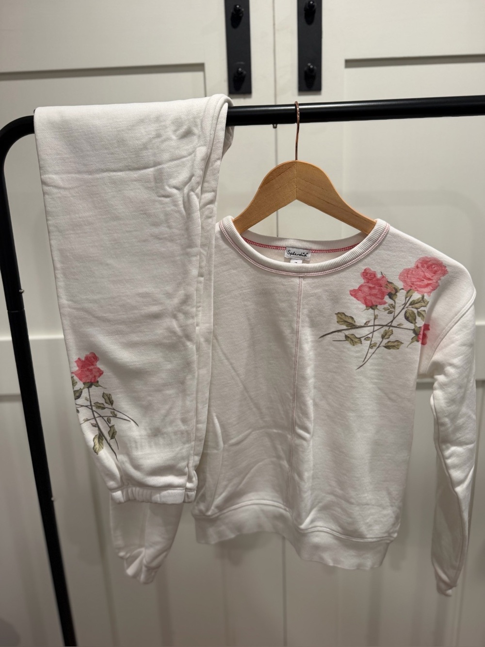 Splendid White Pajama Set with Pink Rose Print